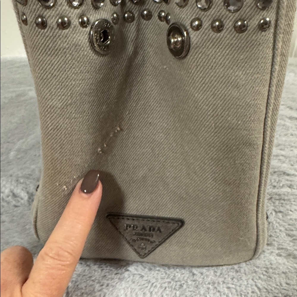 Prada Grey Denim Studded Canapa - Picture 9 of 11